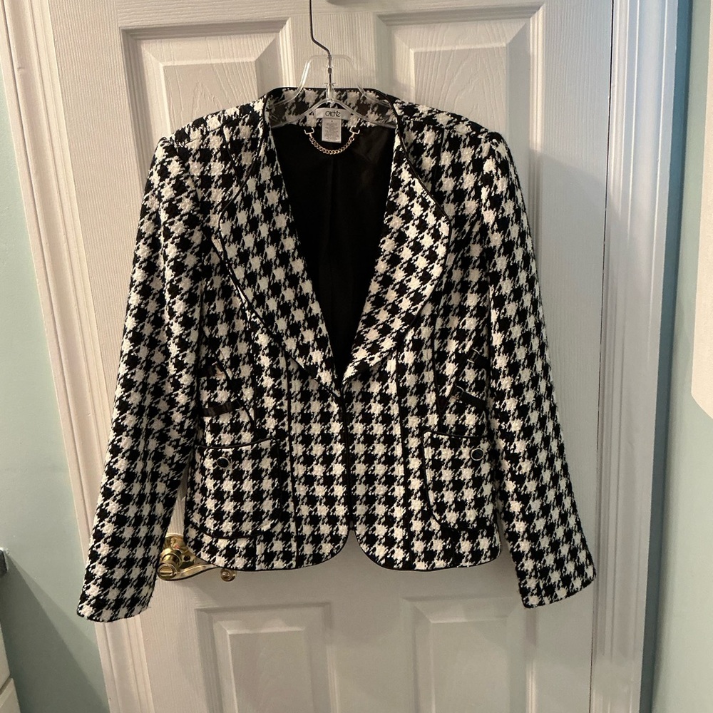 Cache Black and White Houndstooth Blazer